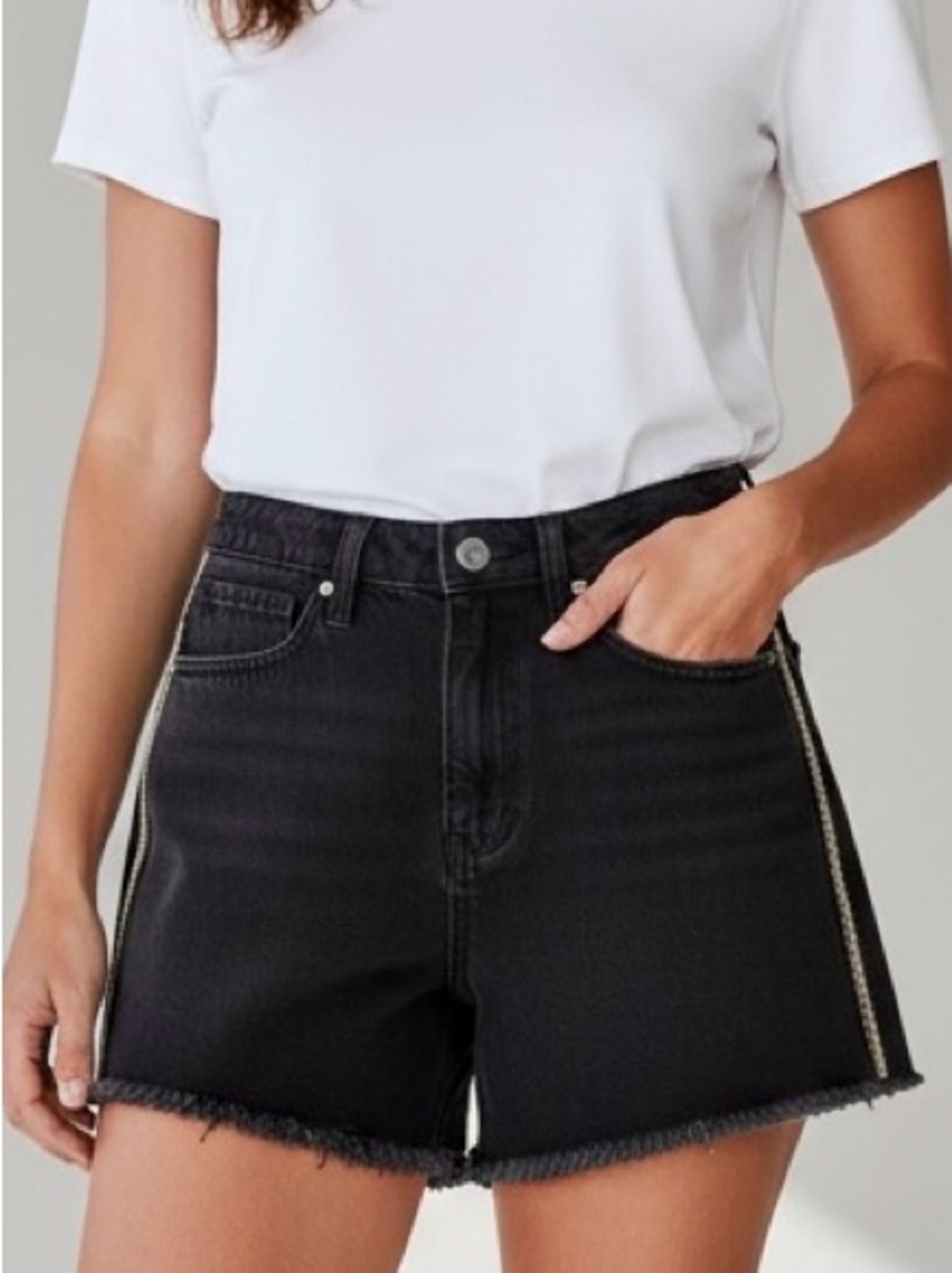 Vintage Style High Rise Black denim frayed hem Shorts | rhinestone shorts NWT 26